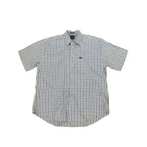Faconnable Men's Blue & White Plaid Short Sleeve Button Down Shirt Size XL